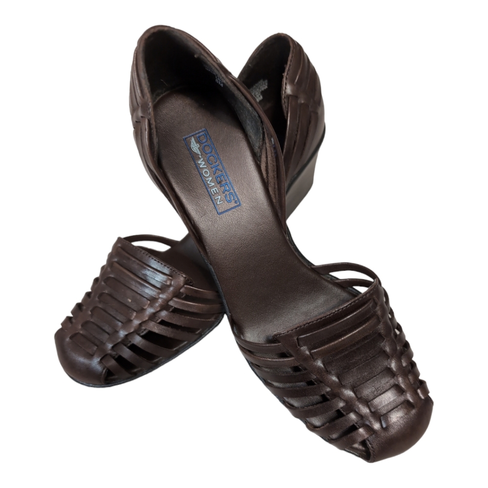 Dockers women's brown‎ leather shoes weave style 8m